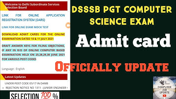 DSSSB PGT COMPUTER SCIENCE EXAM || DOWNLOAD ADMIT CARD OFFICIAL WEBSITE || COMPUTER JOB UPDATE