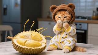 Ginger Kitten Hates Durian Until Mama Cat Makes Durian Crepes, and he Can’t Stop Eating 🍈🐾