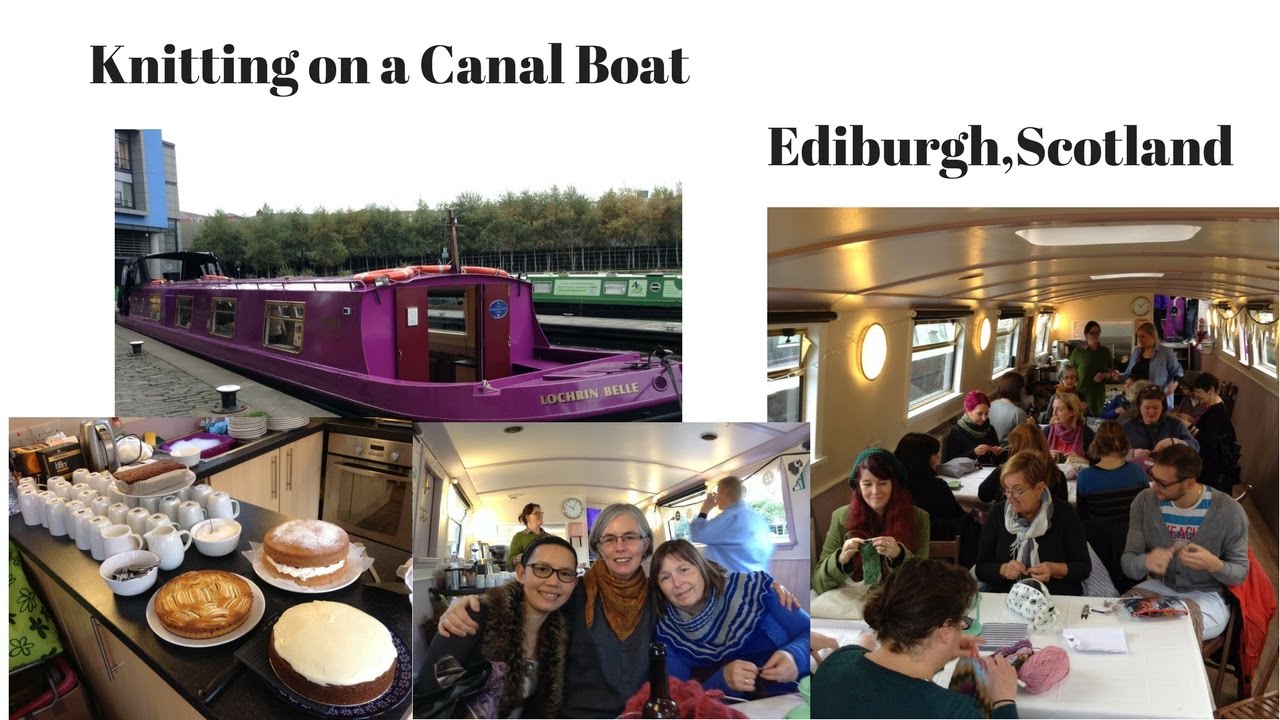 Knitting on a canal boat in Edinburgh, Scotland. Knit with the locals