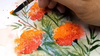 The Magic of Salt in Watercolor | How to Paint Marigold Flowers with Ease 