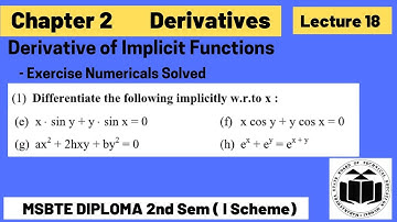 Derivative of Implicit Functions || Lec 18 || Applied Mathematics  ||2nd Semester || Diploma MSBTE