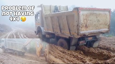 Tata 1618 heavy duty tipper got stuck in mud | Rescued by JCB 4x4 excavator