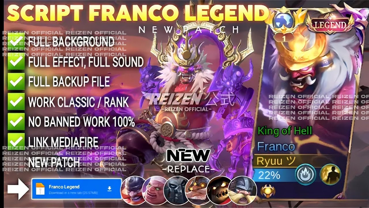 UPDATE ‎Script Skin Franco Legend - King of Hell No Password | Full Effect Voice | Patch Terbaru