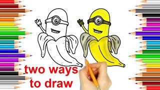كيفية رسم موزة خطوة بخطوة / رسم الموز بالألوان للمبتدئين بطريقة سهلة