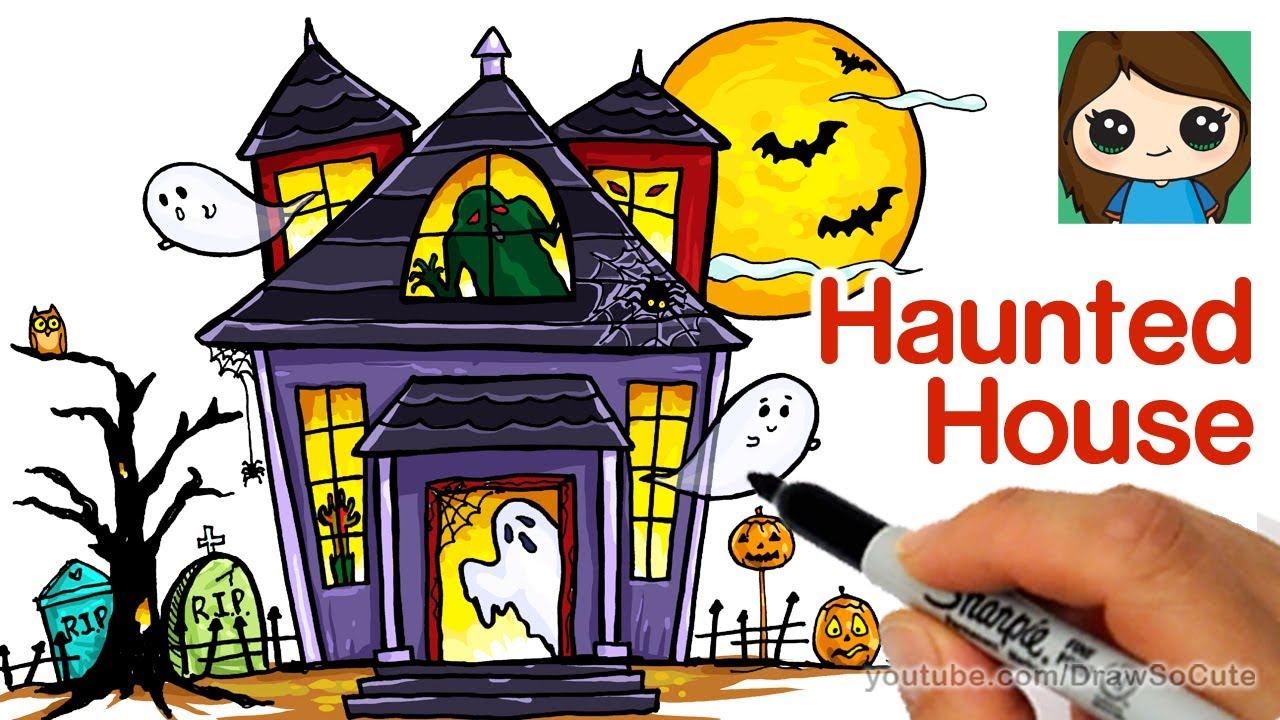 How to Draw a Haunted House Easy - YouTube