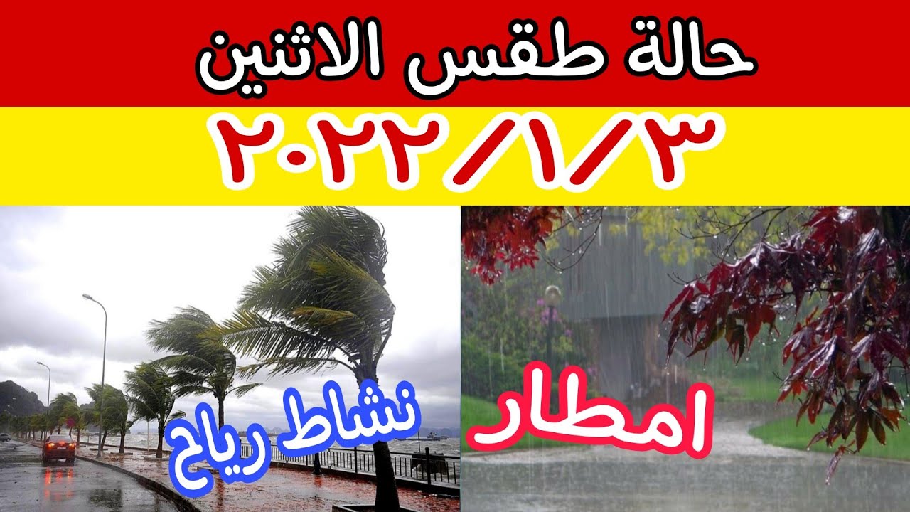 صورة فيديو : الارصاد الجوية تكشف عن حالة طقس الاثنين ٢٠٢٢/١/٣ وتحذر من سقوط الامطار ونشاط الرياح