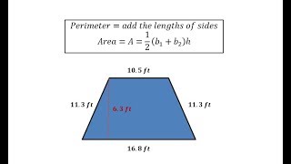 This video explains how to determine the perimeter and area of a
trapezoid when sides height have decimals lengths.
http://mathispower4u.com