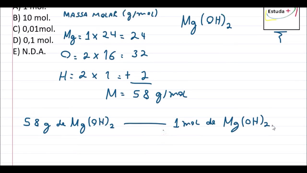 Calcule o número de mols para 5,8g de Mg(OH)2 YouTube Calcule o número de mols para 5,8g de Mg(OH)2 YouTube