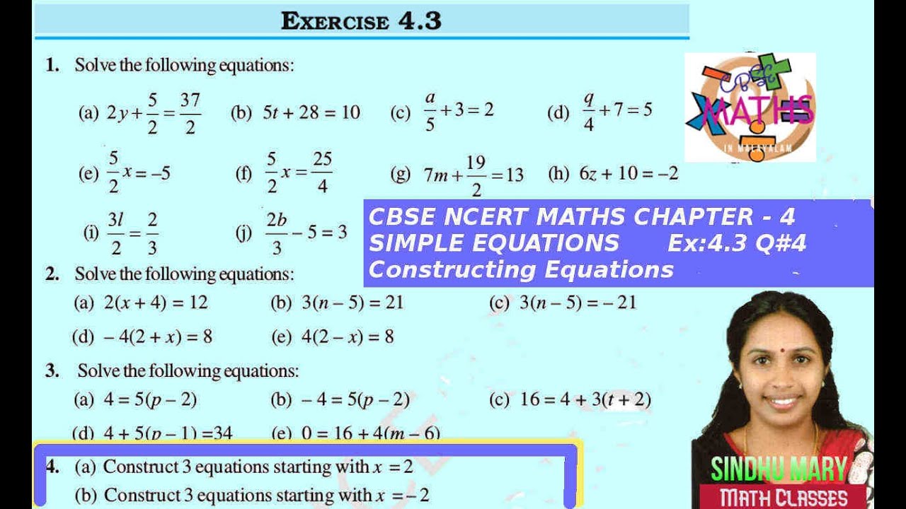 Simple Equations Ex 4.3 Q#4 Construct 3 equations starting with x=2 and ...