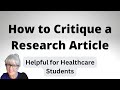 How to critique a research article  for healthcare students and researchers