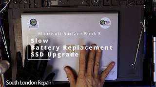 Microsoft Surface Book 3 repair, slow, battery and SSD replacement, disassembly