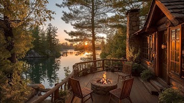Sunset Escape | Peaceful River Cabin Ambience with Campfire & birds Sounds