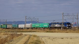 JR貨物 普電と離合 高々と警笛アリ コンテナ満載最高 貨物列車5072レ 2015/02/28