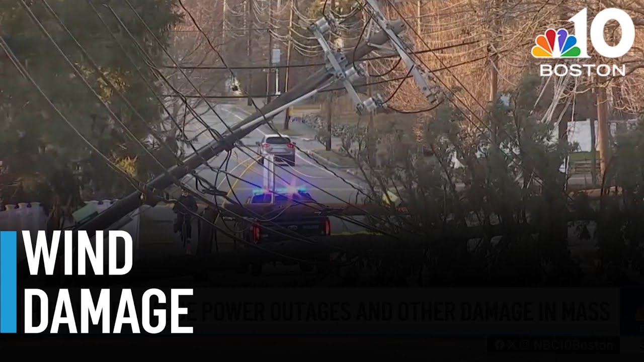 High winds cause damage and knock out power - YouTube