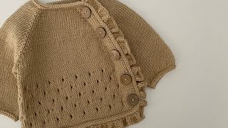 Yandan Düğmeli Fırfırlı Biyeli Bebek Hırka 3-6 Ay