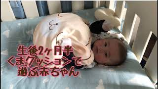 【生後2ヶ月半】赤ちゃんがくまクッションで遊ぶだけの動画【Baby playing with cushion】