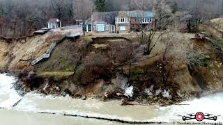 Falling IN!! St. Joseph MI Lakefront Home Falling In As Massive Waves Wash It Away 4K Drone Footage