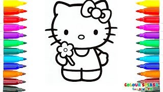 Coloring Pages to Print - Hello Kitty holding a Flower Kids Learn Drawing | Art Colors for Children