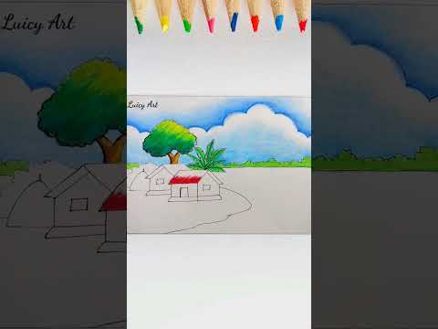 Simple Landscape Drawing|| Scenery Drawing #shorts