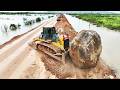 EPIC!! New Road Building Over Flood – SHANTUI Bulldozer Pushing Massive Stones &amp; Trucks Delivering!