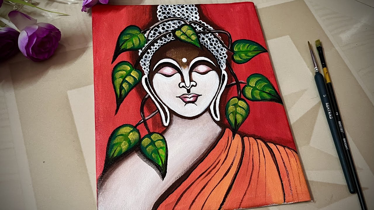 Gautam Buddha Painting with Acrylic Colour, Canvas Painting - YouTube