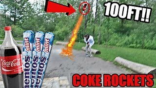 COKE AND MENTOS BOTTLE ROCKET EXPERIMENT!! (GOES 100 FT IN THE AIR)