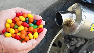 EXPERIMENT FRUIT CANDY IN MOTORCYCLE EXHAUST