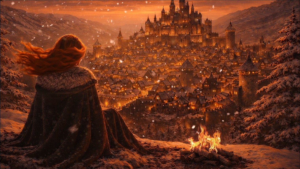 Medieval City at Dusk 🔥 Fire Crackling Sounds | Time to Rest, Relax & Drift Away