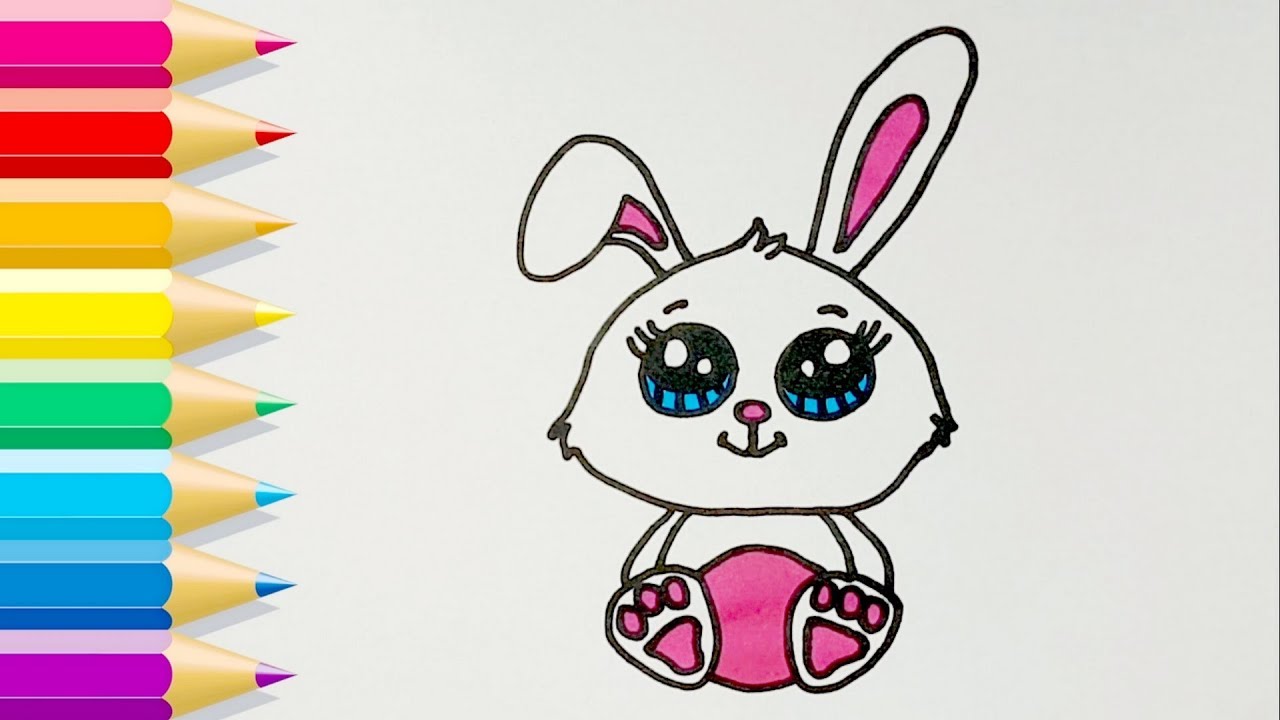 Cómo dibujar un Conejito fácil en pocos pasos 💙 Colorear Conejo Kawaii Dib...
