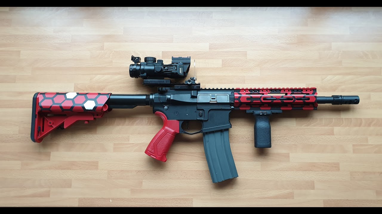 Painting the "Bullseye" camo scheme from Titanfall 2 on my son's new airsoft rifle