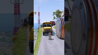 School Bus & Cargo Van vs Giant Pit Bollards Crash #1 - BeamNG.Drive