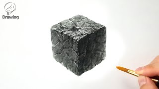 기초디자인 수채화 육면체 돌 질감 그림 그리기 / Drawing Basics - How to Draw Stone Texture