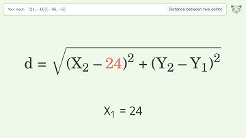 Find the distance between two points p1 (24,-60) and p2 (-96,-6): Step-by-Step Video Solution