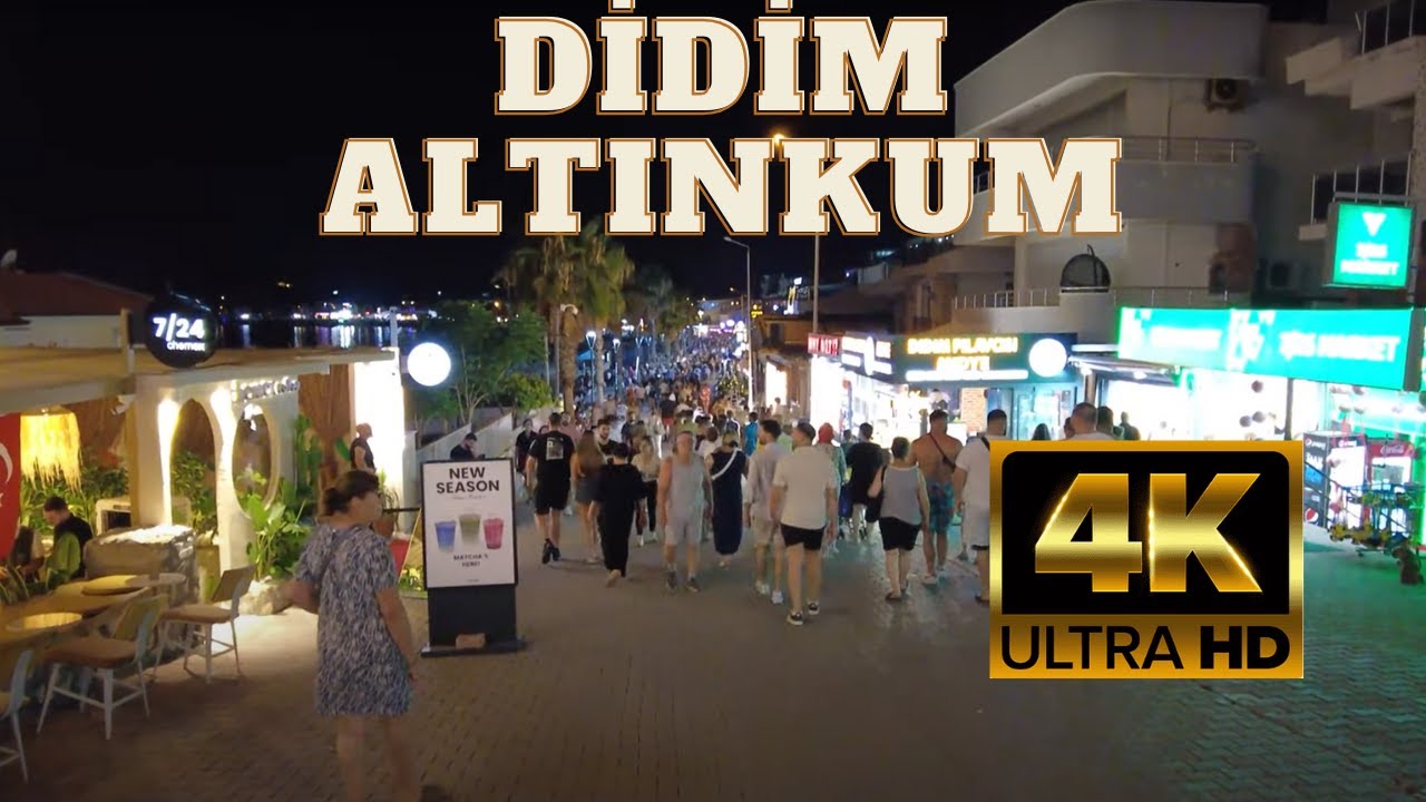Ночная прогулка по Алтынкуму (Дидим) | Живые улицы и атмосфера у моря | 4K 60 FPS