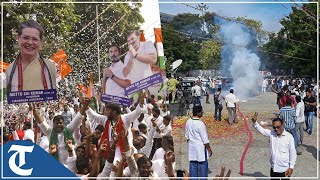 Hyderabad: Congress workers celebrate as they head towards winning Telangana