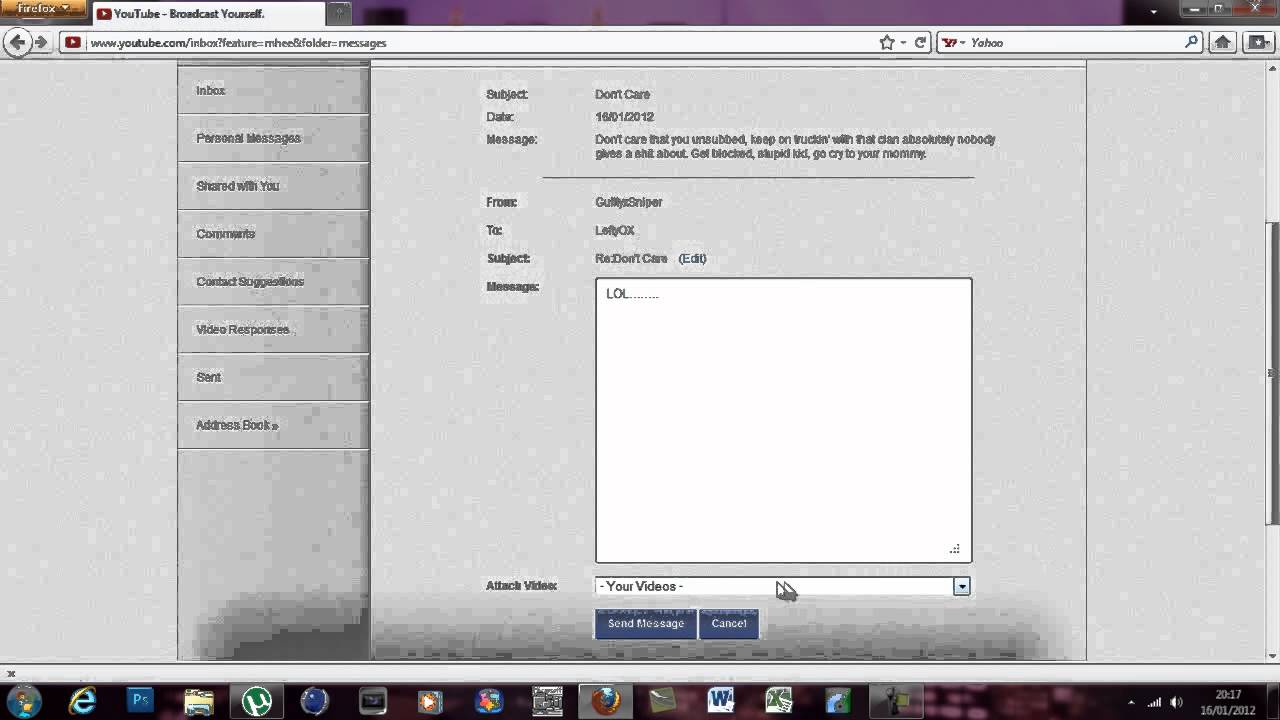 LeftyOX's immature private message..