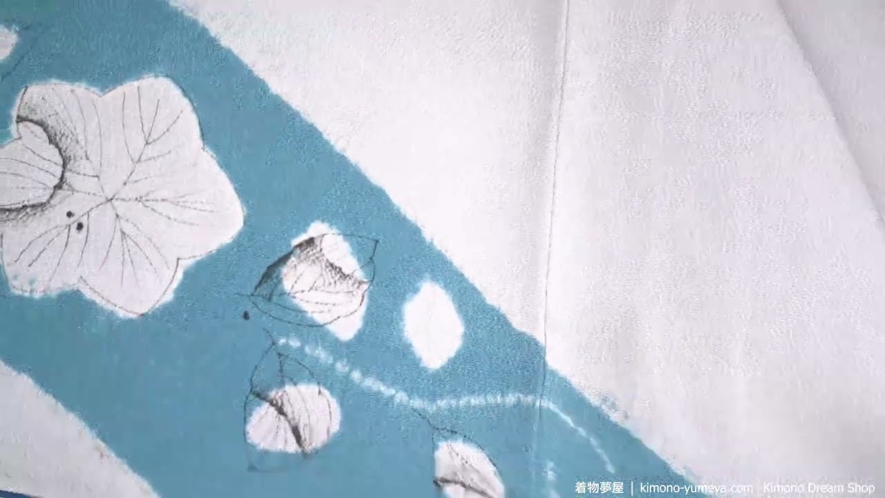 Shibori Tsujigahana Women's Houmongi - Vintage Grey & Blue Chirimen Silk - Japanese Tie Die Kimono