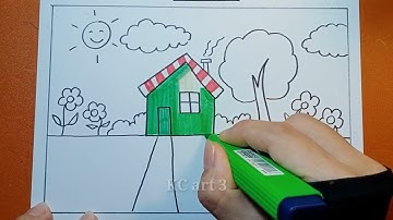 Vẽ phong cảnh quê em | NGÔI NHÀ TRONG TRANH | Không gian trong tác phẩm hội họa | vẽ Cảnh quê hương