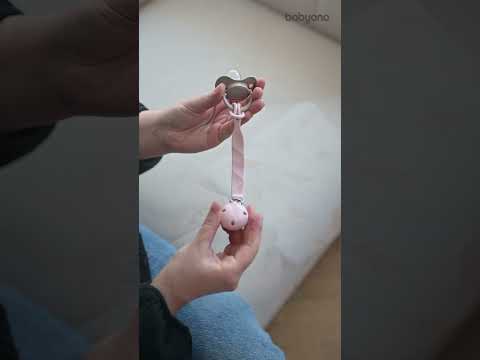 Силіконовий тримач для пустушки з кліпсою з надійною фіксацією для новонароджених дітей Babyono рожевий, видео 1