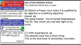 21 Yuvaguru English Grammar Articles 2 Use of Definite Article Video by Vishal Mantri +919960560404