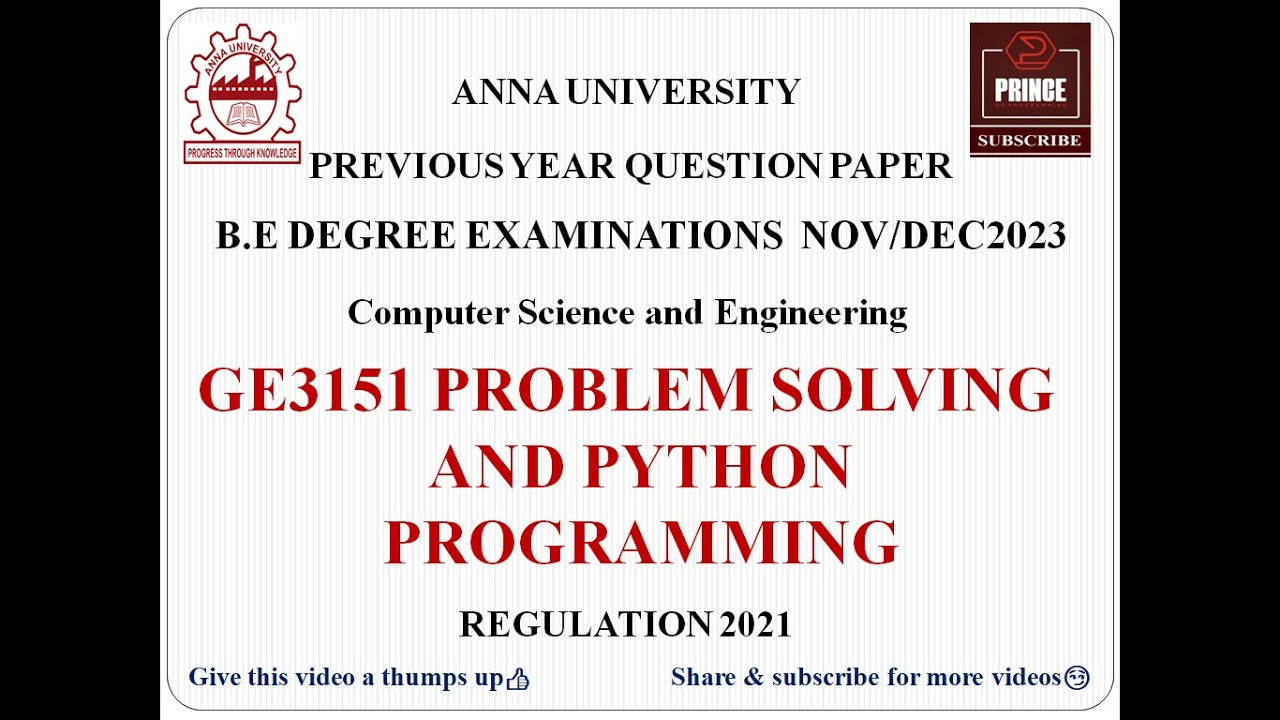 GE3151 PROBLEM SOLVING AND PYTHON PROGRAMMING | ANNA UNIVERSITY ...