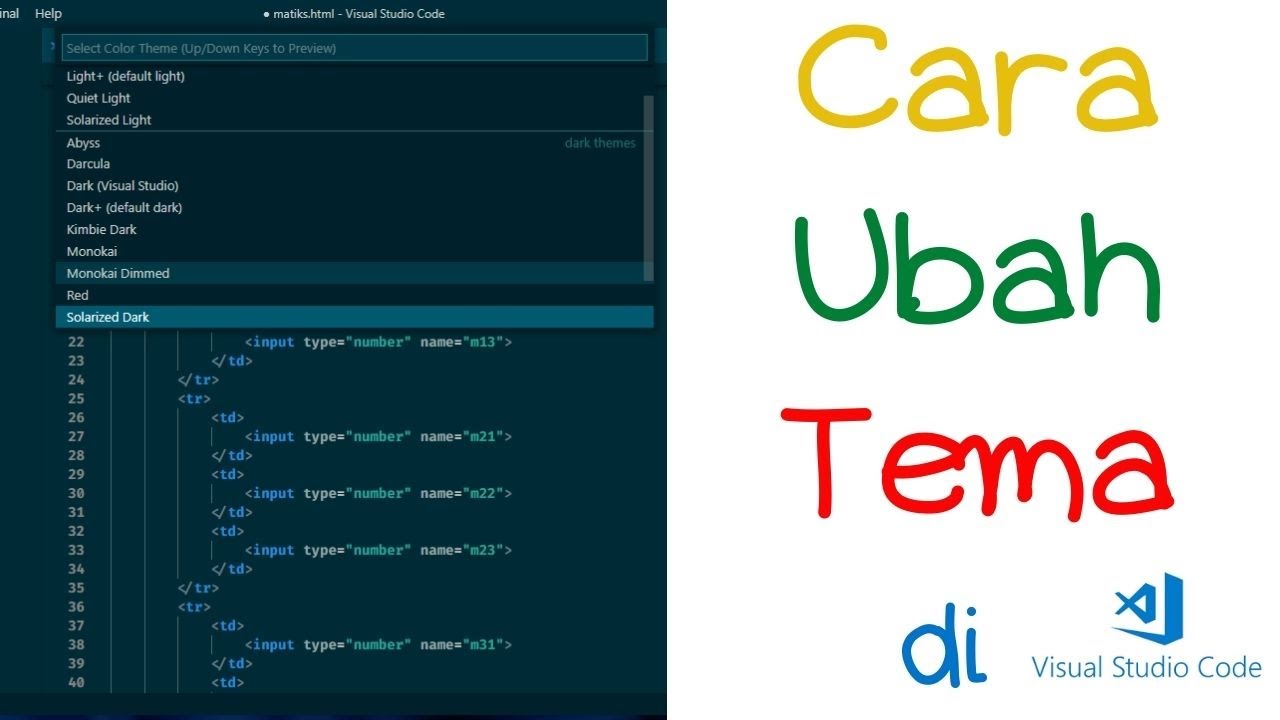 #2 Cara Mengubah Tema Visual Studi Code #vscode #tema - YouTube