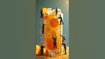 TINY WORKERS AND THE ORANGE JUICE TOWER#TinyWorkers #OrangeJuice #RefreshingVibes #MiniatureWorld
