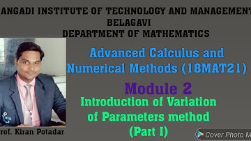 18MAT21 Module 2 Solution of DE by Method of Variation of Parameters - Introduction with example