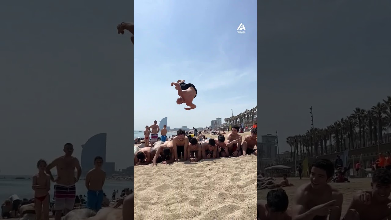 Guy Executes Side Flip Over Multiple People at Beach | People Are Awesome