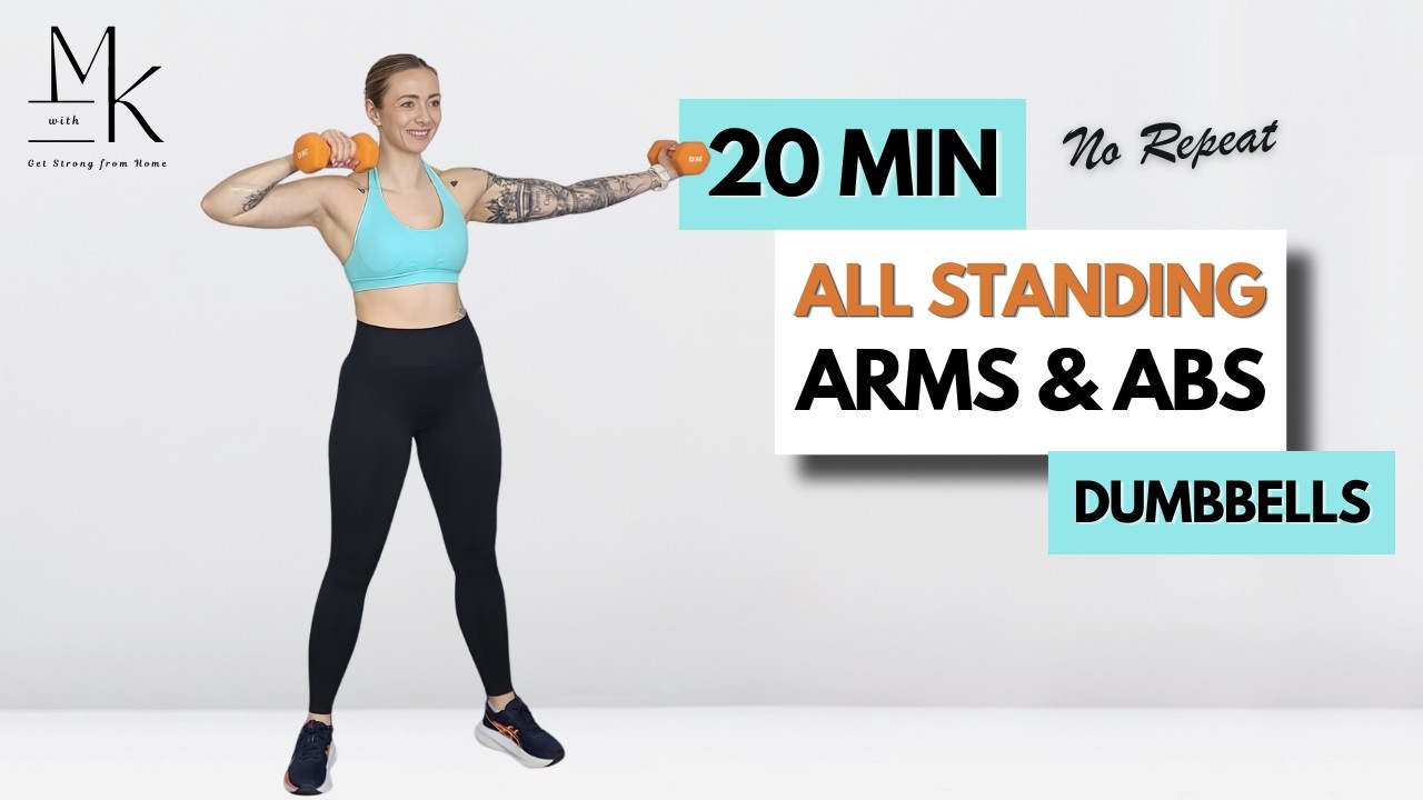 20 Min DUMBBELL ARMS & ABS WORKOUT | All Standing | No Repeat | No ...