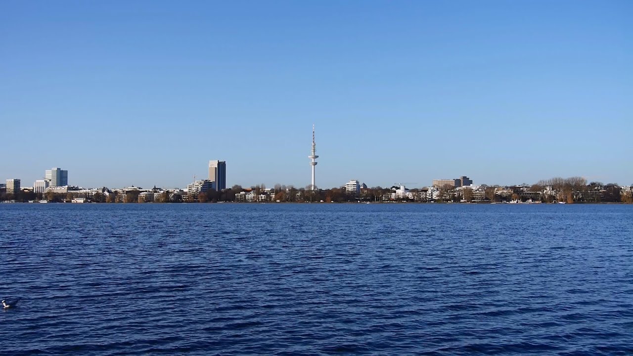 1080p 144hz Hamburg, Außenalster, Skyline mit Fernsehturm und Radisson Blu Hotel - Full HD (1080p) Videobild