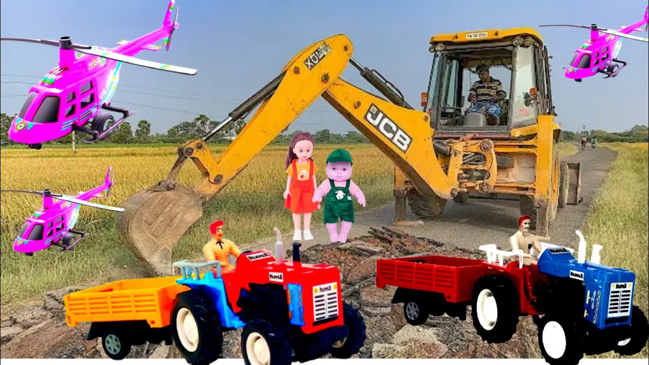 train gadi accident for river/polling out Sonalika tractor/jcb cartoon