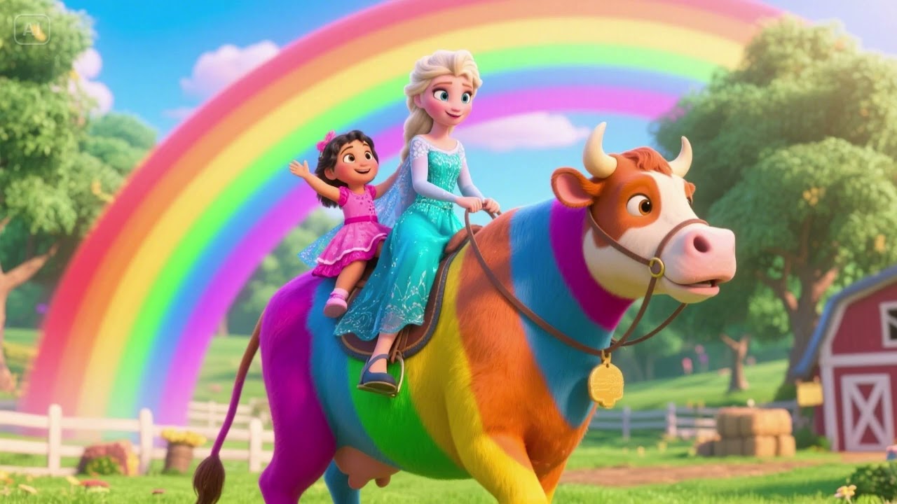 Elsa and Her Daughter's Rainbow Cow Ride" – Magical Kids Adventure Song!