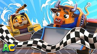 BULL BULLDOZER and POLICE CAR TIGER save the race! | Stop the Bandits